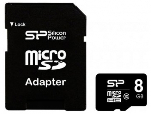 карта microSD 8GB Silicon Power Class 10 + SD адаптер